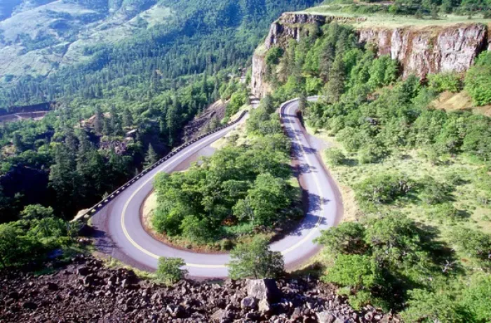 Framed Print : Hairpin turn; twisting; curve; Columbia river highway, Oregon; road; switchback