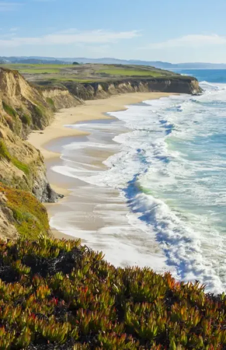 Framed Print : Half Moon Bay California shore ocean cliffs off of the Ritz Golf Course with waves Framed Print : Half Moon Bay California shore ocean cliffs off of the Ritz Golf Course with waves