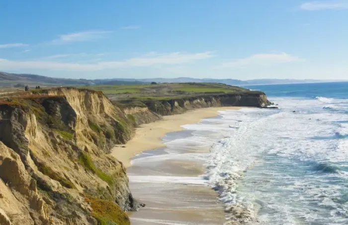Framed Print : Half Moon Bay California shore ocean cliffs off of the Ritz Golf Course with waves Framed Print : Half Moon Bay California shore ocean cliffs off of the Ritz Golf Course with waves