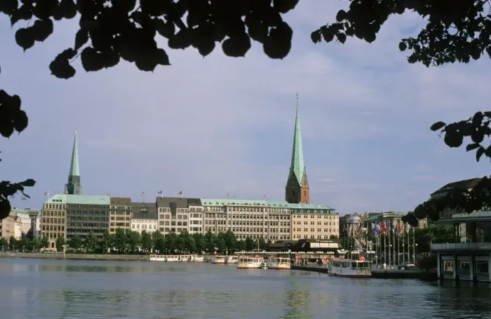 Framed Print : Hamburg, Germany with boats on the Alster. germany, german, europe, european Framed Print : Hamburg, Germany with boats on the Alster. germany, german, europe, european