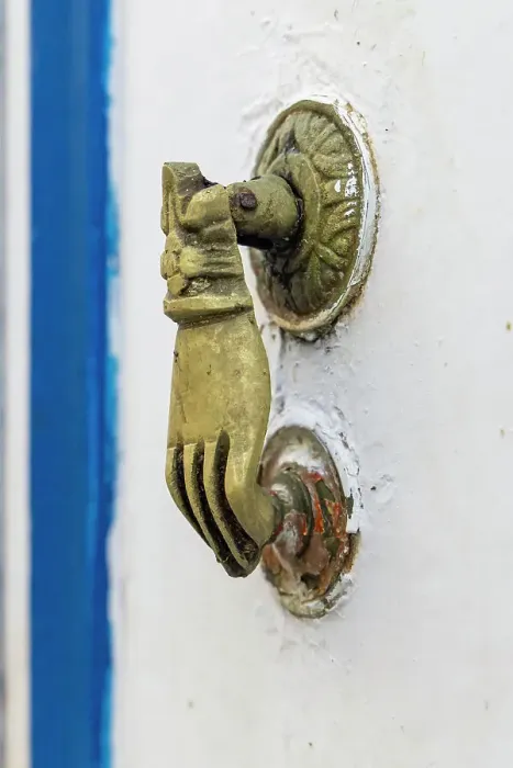 Framed Print : Hammamet, Nabeul, Tunisia. Hand shaped brass door knocker Framed Print : Hammamet, Nabeul, Tunisia. Hand shaped brass door knocker