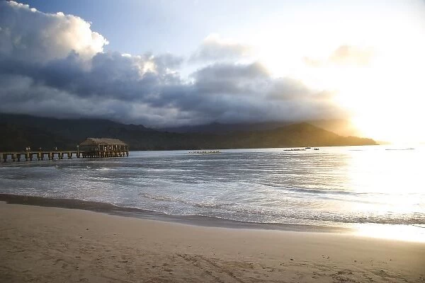 Hanalei Bay, Kauai, Hawaii. Sunset at the famous Hanalei Bay