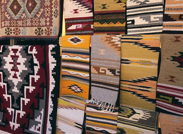 Hand woven blankets made by Native Americans for sale in Old Town Albuquerque, NM