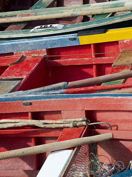 Harbor with traditional colorful fishing boats. Town Ponta do Sol, Island Santo Antao