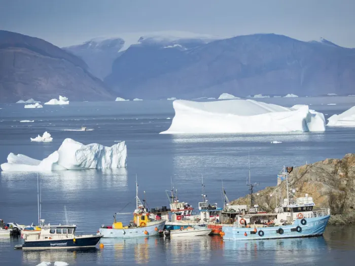 Framed Print : Harbor with typical fishing boats. Small town of Uummannaq in northwest Greenland