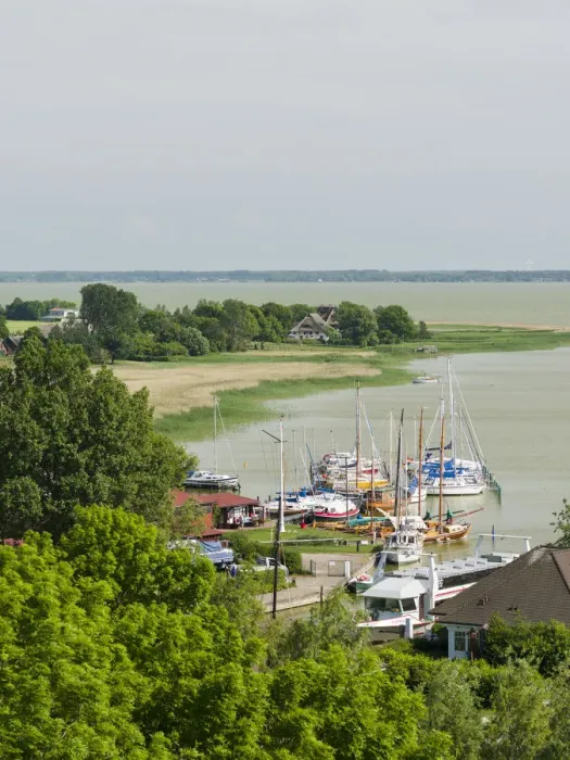 Framed Print : Harbour of Wustrow at the Saaler Bodden. Wustrow on Fischland Peninsula. Europe