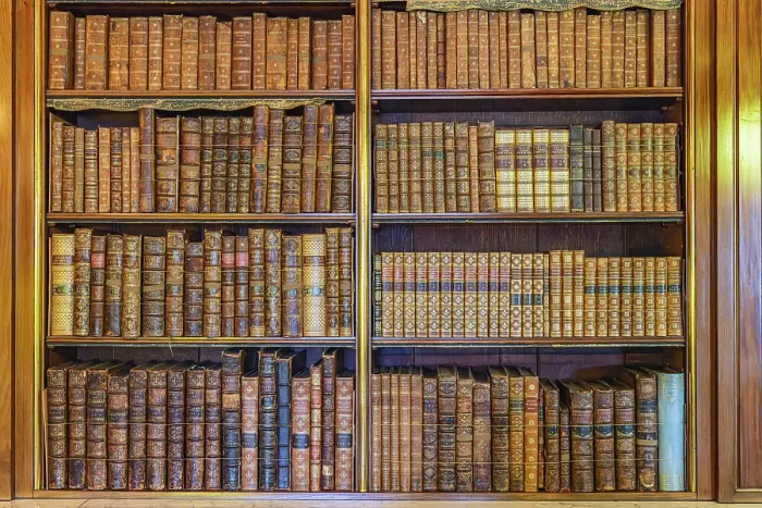 Framed Print : Harewood, Leeds, West Yorkshire, England, Great Briton, United Kingdom. May 2, 2022. Books in the library of Harewood House, an 18th Century Treasure House. Editorial Use Only