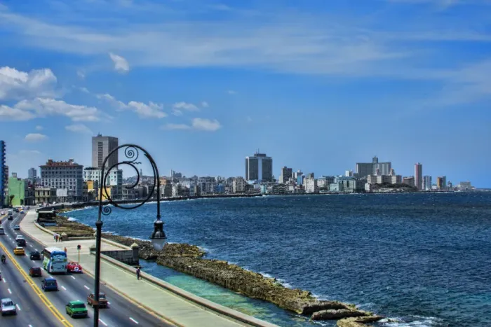 Framed Print : Havana Cuba beautiful road and walking Malecon along water in city from above building Framed Print : Havana Cuba beautiful road and walking Malecon along water in city from above building