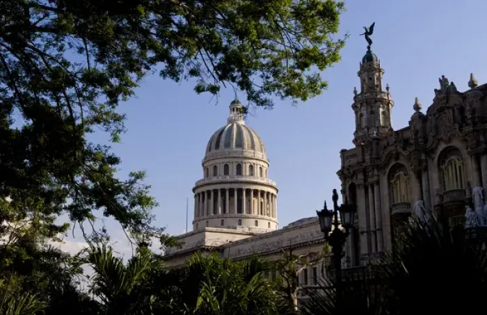 Framed Print : Havana Cuba Habana capoitol building with trees framed and looking up Framed Print : Havana Cuba Habana capoitol building with trees framed and looking up
