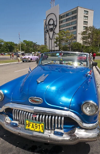 Havana Habana Cuba old classic American cars in Revolution Square and Cienfuegos