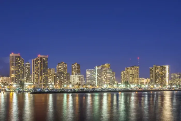 Framed Print : Hawaii, Honolulu, Twilight Waikiki Skyline Framed Print : Hawaii, Honolulu, Twilight Waikiki Skyline