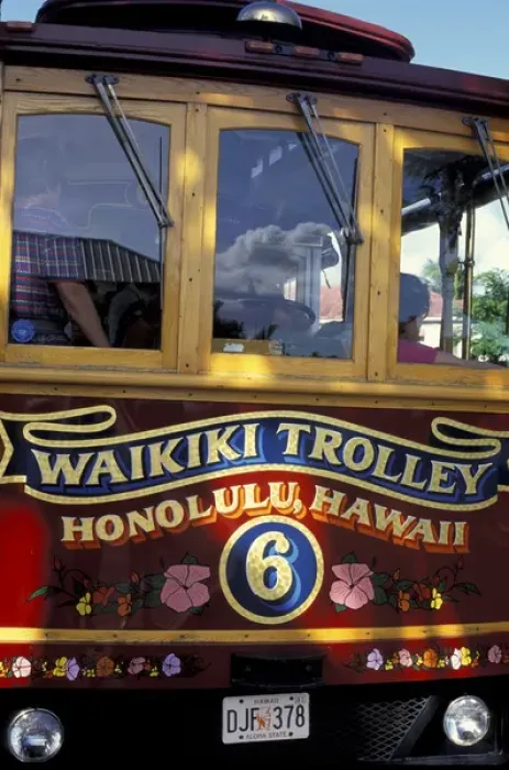 Framed Print : Hawaii, Oahu, Honolulu Waikiki Trolley bus Framed Print : Hawaii, Oahu, Honolulu Waikiki Trolley bus