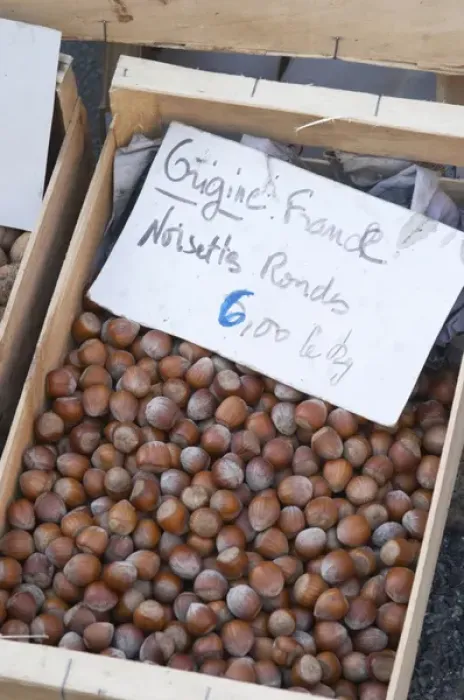 Framed Print : Hazelnut nuts for sale at a market stall at the market in Bergerac for 6 euro per kilo Framed Print : Hazelnut nuts for sale at a market stall at the market in Bergerac for 6 euro per kilo