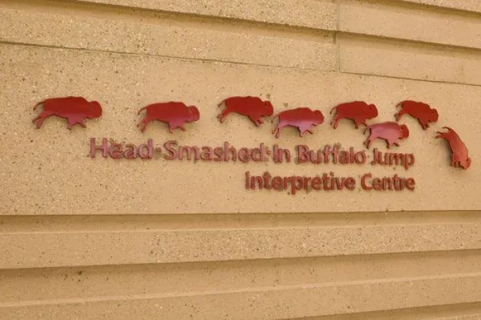 Framed Print : 02. Canada, Alberta, Fort Macleod: Head Smashed In Buffalo Jump Interpretive Centre Sign Framed Print : 02. Canada, Alberta, Fort Macleod: Head Smashed In Buffalo Jump Interpretive Centre Sign