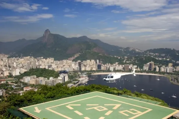 Framed Print : Helicopter pad on top of Sugarloaf Peak in Rio de Janeiro, Brazil Framed Print : Helicopter pad on top of Sugarloaf Peak in Rio de Janeiro, Brazil