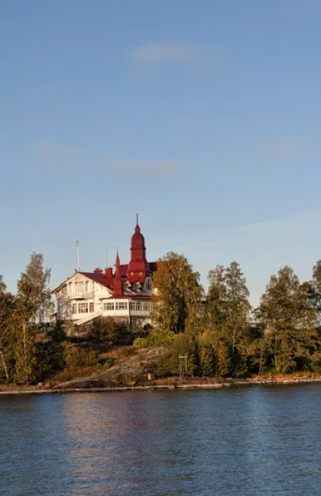 Framed Print : Helsinki Finland house on hill in city harbour