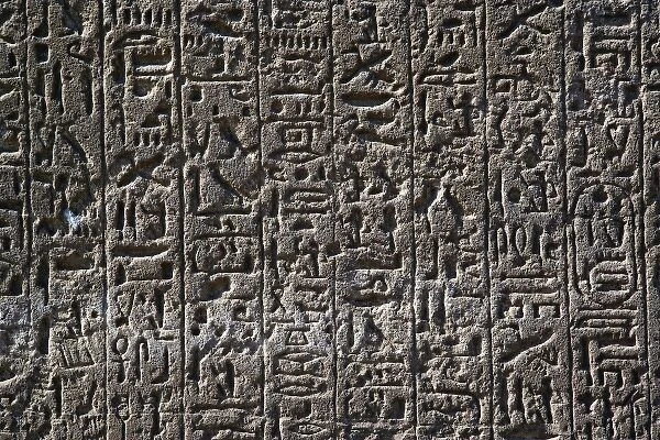 Hieroglyphs on wall, Temple of Karnak located at modern day Luxor or ancient Thebes