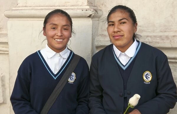 High school girls aged 17 in uniform in Cusco Cuzco Peru (MR)
