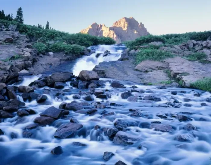 Framed Print : High Uintas Wilderness, Utah. USA. Red Castle Peak rises above falls along East Fork