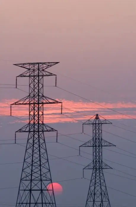 Framed Print : High voltage electric transmission lines at sunset in Boise, Idaho