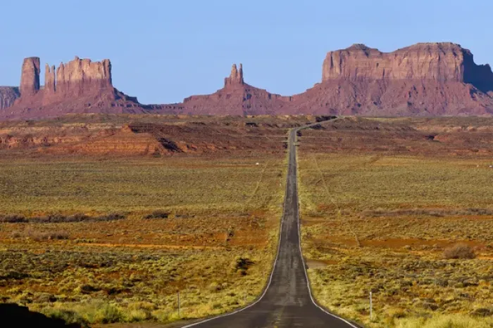 Framed Print : Highway 163 leads to Monument Valley Navajo Tribal Park on the Arizona and Utah state