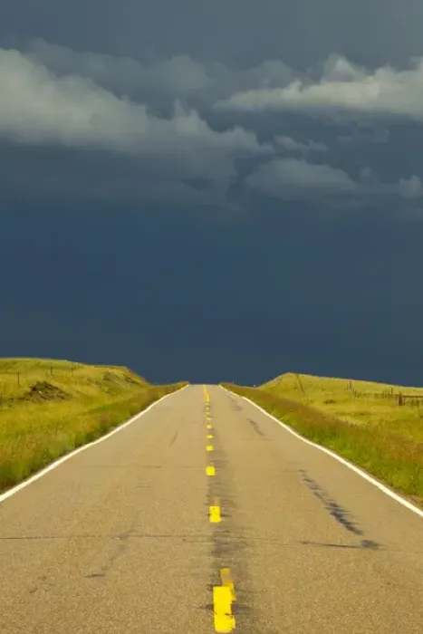 Framed Print : Highway 89 during severe thunderstorm near Browning, Montana, USA