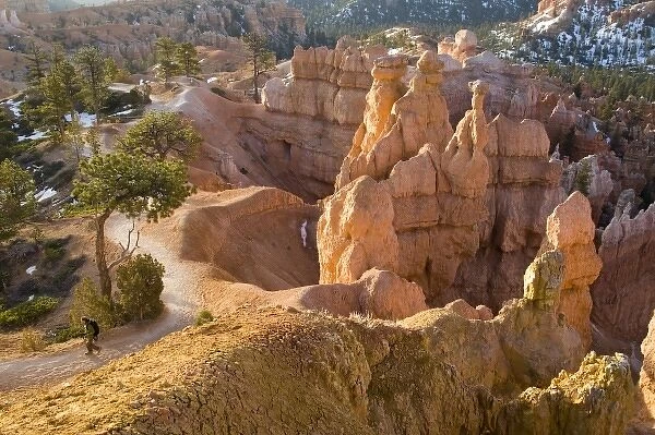 Hiker on Queens Garden Trail amongst the Hoodoos at Sunrise Point in Bryce Canyon
