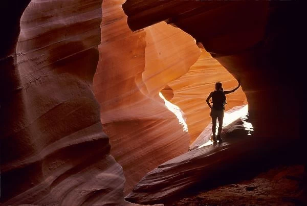 Hiking in the Corkscrew section of Antelope Canyon on the Navajo Nation in northern Arizona