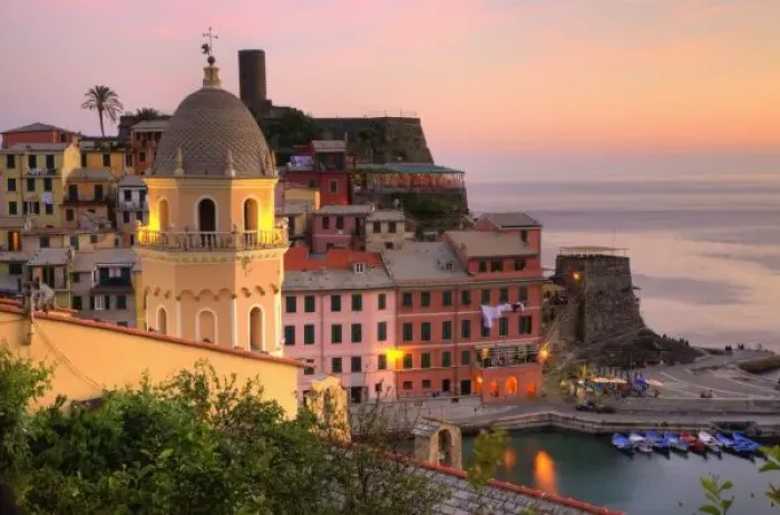 Framed Print : Hillside town of Vernazza in the evening, Cinque Terre, Liguria region, Italy
