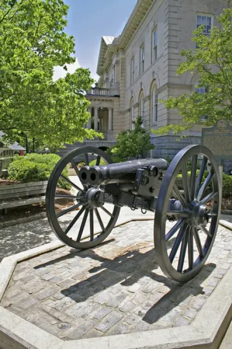 Framed Print : Historic double-barreled civil war cannon downtown Athens Georgia Framed Print : Historic double-barreled civil war cannon downtown Athens Georgia
