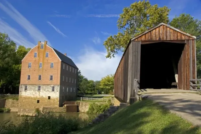 Framed Print : Historic Grist Mill and covered bridge in Burfordville, Missouri Framed Print : Historic Grist Mill and covered bridge in Burfordville, Missouri