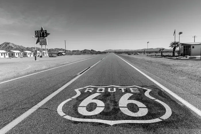 Framed Print : Historic Highway 66 in Amboy, California, USA. (Editorial Use Only) Framed Print : Historic Highway 66 in Amboy, California, USA. (Editorial Use Only)