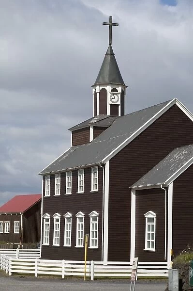 Historic seaside church in quaint hamlet of Vik, Iceland