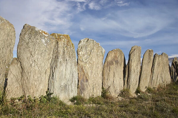 Historic standing stone sheep yards near Middlemarch, Strath Taieri, Otago, South Island