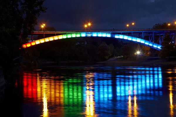 Historic Victoria Bridge (1910) at night, Waikato River, Hamilton, Waikato, North Island