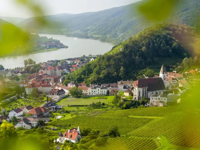 Framed Print : Historic village Spitz located in wine-growing area, UNESCO World Heritage Site
