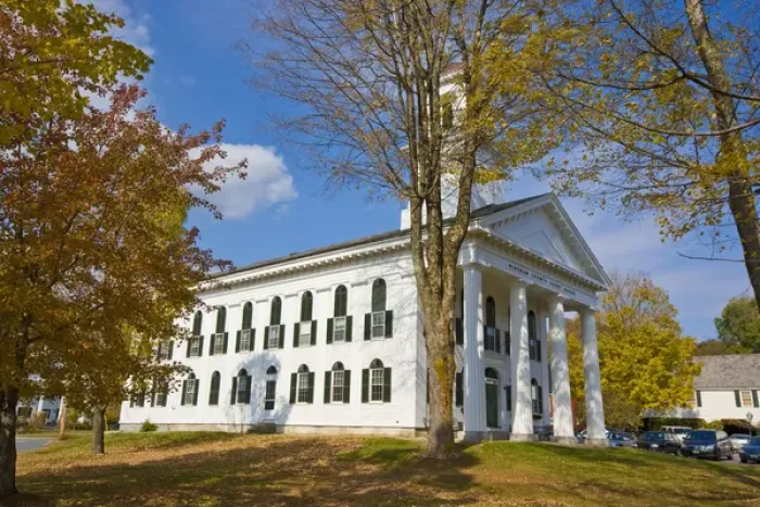 Framed Print : The historic Windham County Courthouse in Newfane, Vermont. Fall