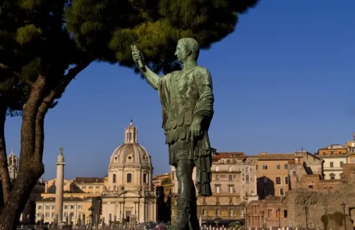 Framed Print : Historical Caesar bronze statue in Roman Forum in center of Rome Roma Italy Europe Framed Print : Historical Caesar bronze statue in Roman Forum in center of Rome Roma Italy Europe
