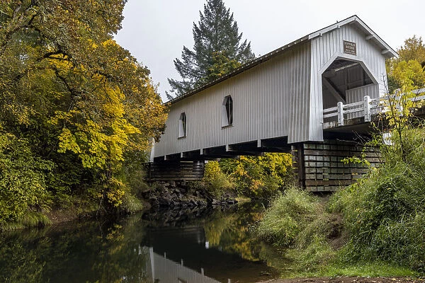Hoffman Covered Bridge spans Crabtree Creek in Linn County, Oregon, USA