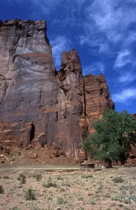 Framed Print : Hogan at base of canyon wall in Canyon de Chelly, AZ
