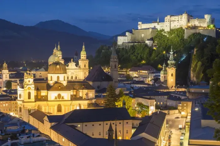 Framed Print : The Hohensalzburg Fortress, church & cathedral, at dusk, Salzburg, Austria Framed Print : The Hohensalzburg Fortress, church & cathedral, at dusk, Salzburg, Austria