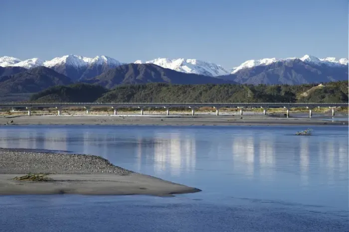 Framed Print : Hokitika River and Southern Alps, West Coast, South Island, New Zealand Framed Print : Hokitika River and Southern Alps, West Coast, South Island, New Zealand