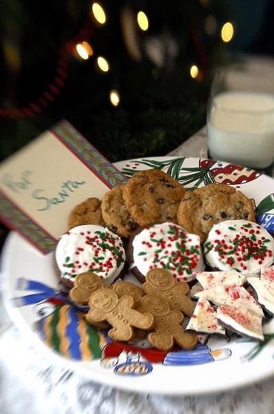 Holiday still life. Christmas cookies & milk for Santa. Property released