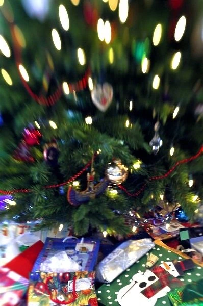 Holiday still life. Christmas tree, blur. Property released