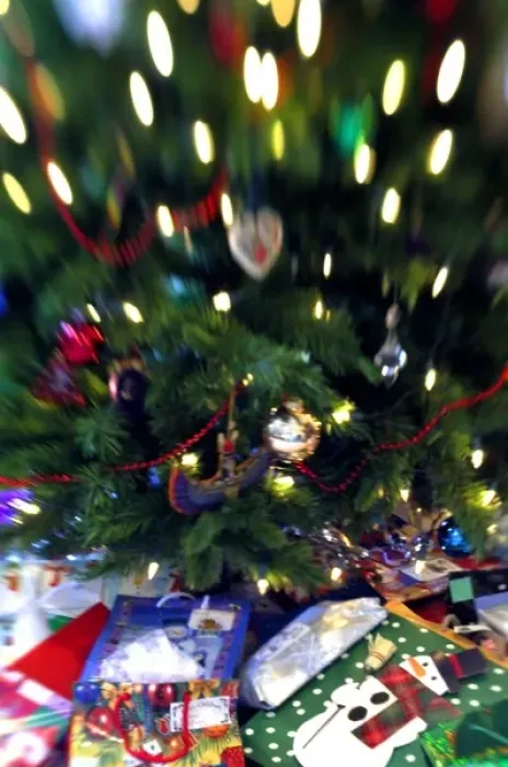Framed Print : Holiday still life. Christmas tree, blur. Property released Framed Print : Holiday still life. Christmas tree, blur. Property released