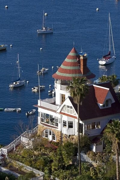 The Holly Hill House overlooking Avalon Harbor on Catalina Island, California, USA