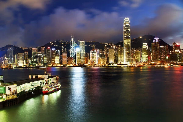 Hong Kong Harbor at Night from Kowloon Star Ferry Reflection