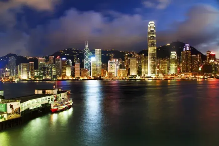 Framed Print : Hong Kong Harbor at Night from Kowloon Star Ferry Reflection