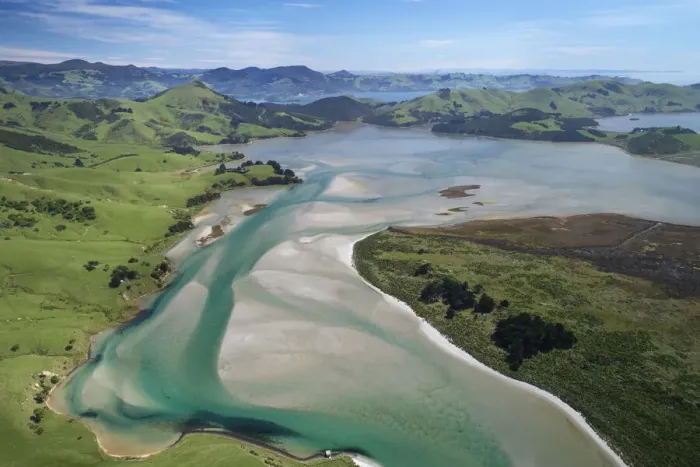 Framed Print : Hoopers Inlet and farmland, Otago Peninsula, Dunedin, South Island, New Zealand