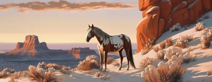 Framed Print : Horse and desert formations. Illustration-style. (AI Generated)